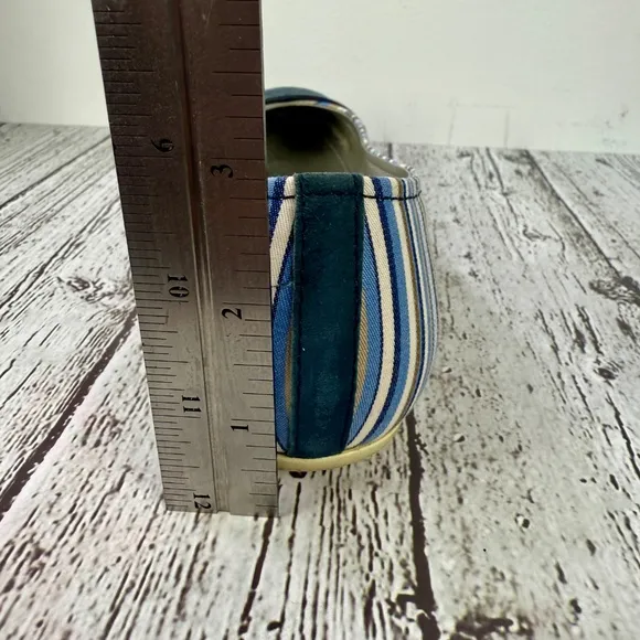 Hogan Women’s Ballet Flats, Size 8, Navy Blue Striped, Silver Hardware, Preppy