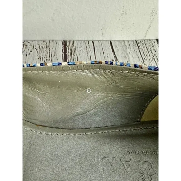 Hogan Women’s Ballet Flats, Size 8, Navy Blue Striped, Silver Hardware, Preppy
