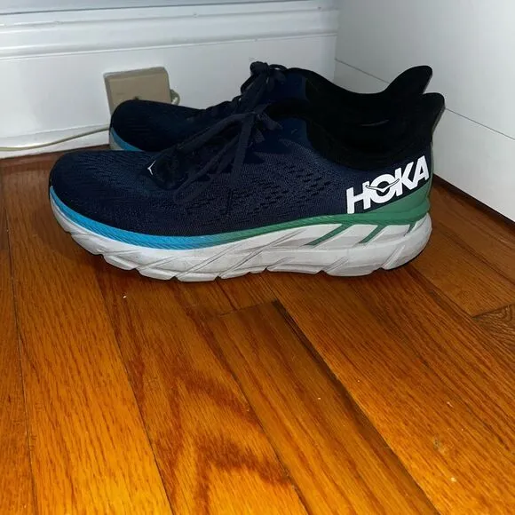 HOKA ONE ONE Clifton 7 Men's Lightweight Lace-Up Sneakers Blue Mesh Size 10