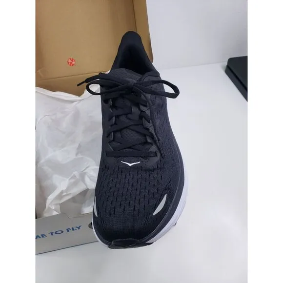 Hoka One One Clifton 8 Mesh Men's Running Sneakers  in Black White  - Size 8