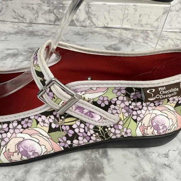 Hot Chocolate Design Mary Jane Flats Flora La Muerte Day of Dead Size 38 US 8
