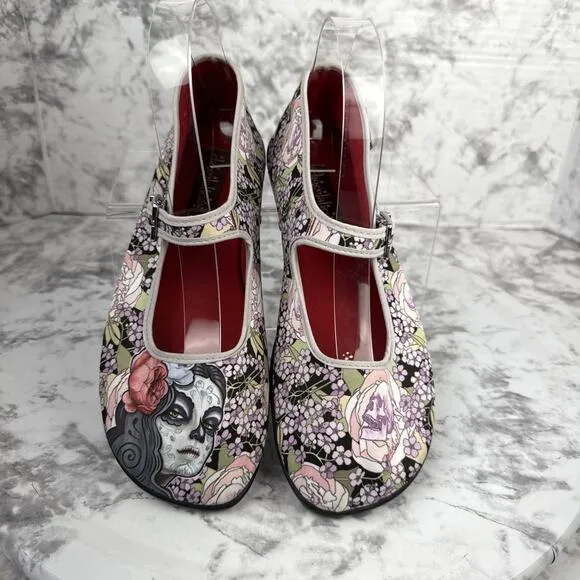 Hot Chocolate Design Mary Jane Flats Flora La Muerte Day of Dead Size 38 US 8