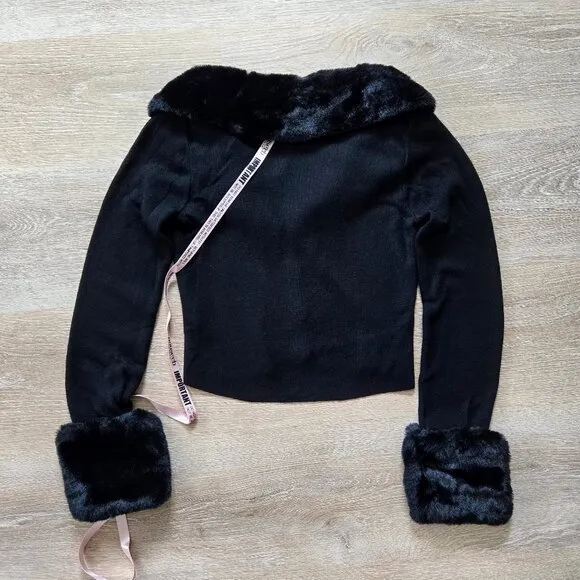 House of CB Blanche Crop Cardigan Medium w/ Removable Faux Fur Collar Cuffs NWT