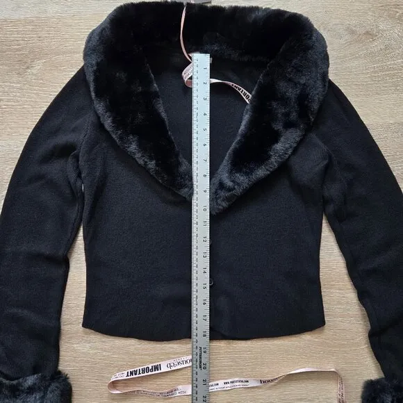 House of CB Blanche Crop Cardigan Medium w/ Removable Faux Fur Collar Cuffs NWT