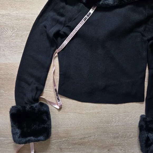 House of CB Blanche Crop Cardigan Medium w/ Removable Faux Fur Collar Cuffs NWT