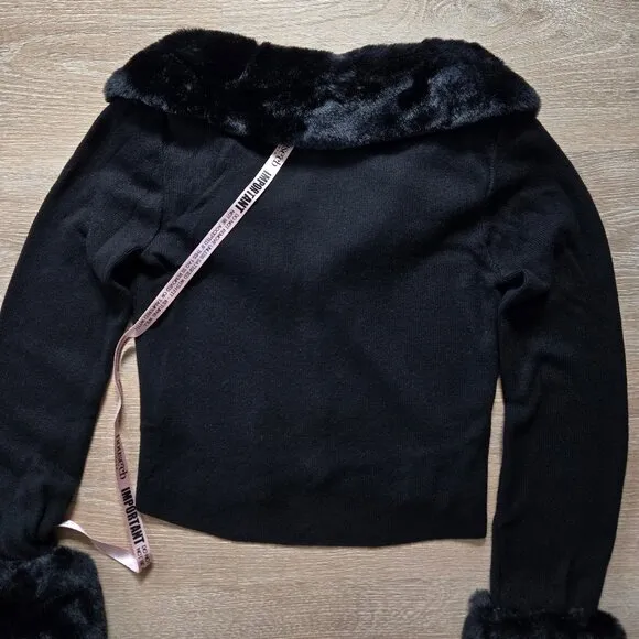 House of CB Blanche Crop Cardigan Medium w/ Removable Faux Fur Collar Cuffs NWT
