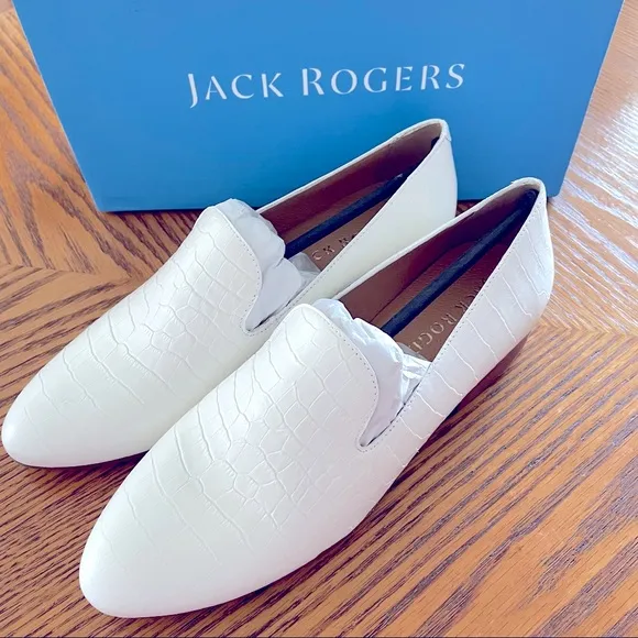 🎉HP🎉 Jack Rogers Audrey Leather Croc Loafers - White