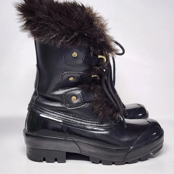 Hunter Cathie leather/rubber fur lined boots sz 6