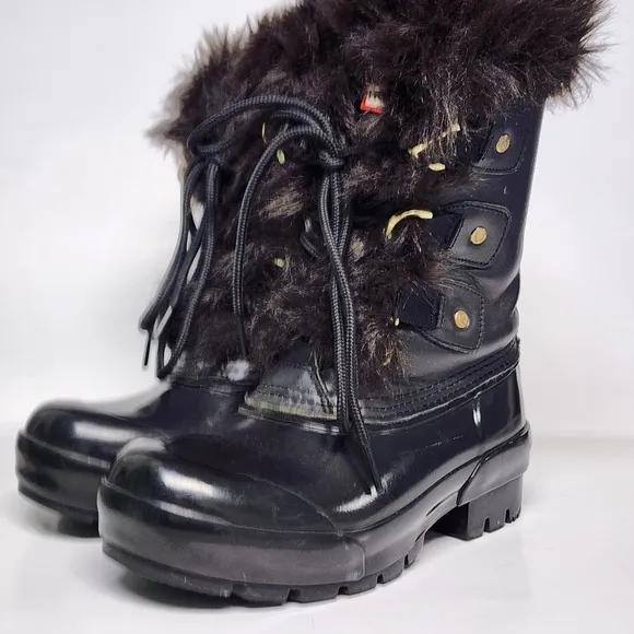 Hunter Cathie leather/rubber fur lined boots sz 6