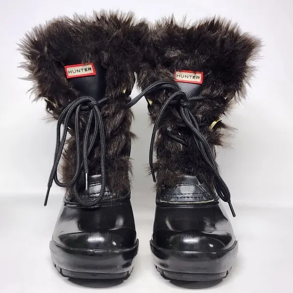 Hunter Cathie leather/rubber fur lined boots sz 6