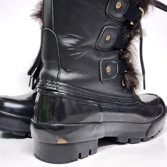 Hunter Cathie leather/rubber fur lined boots sz 6