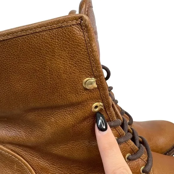 Hunter Marisa Heeled Boots Womens 9 Brown Tan Shearling Lined Luge Sole Leather