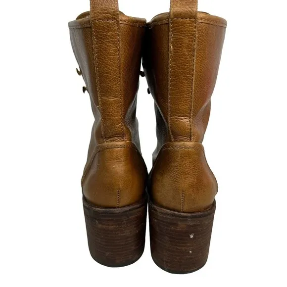 Hunter Marisa Heeled Boots Womens 9 Brown Tan Shearling Lined Luge Sole Leather