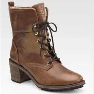 Hunter Marisa Heeled Boots Womens 9 Brown Tan Shearling Lined Luge Sole Leather
