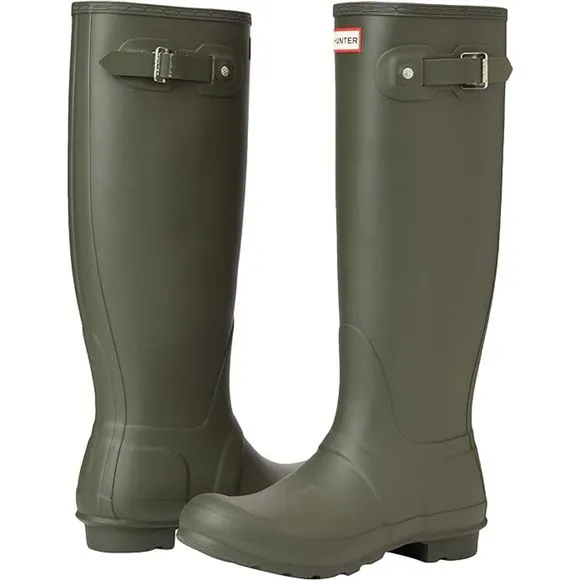 Hunter Original Women's Tall Gloss Waterproof Rain Boots Dark Olive Green, 5