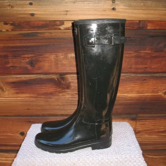 Hunter Original Refined tall wellington boots in black gloss