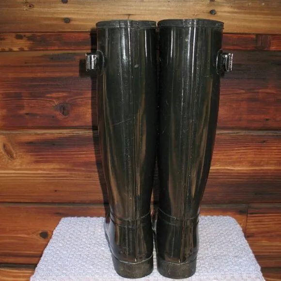 Hunter Original Refined tall wellington boots in black gloss
