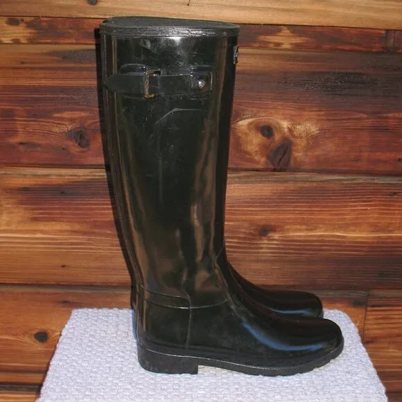 Hunter Original Refined tall wellington boots in black gloss