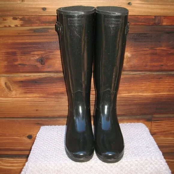 Hunter Original Refined tall wellington boots in black gloss