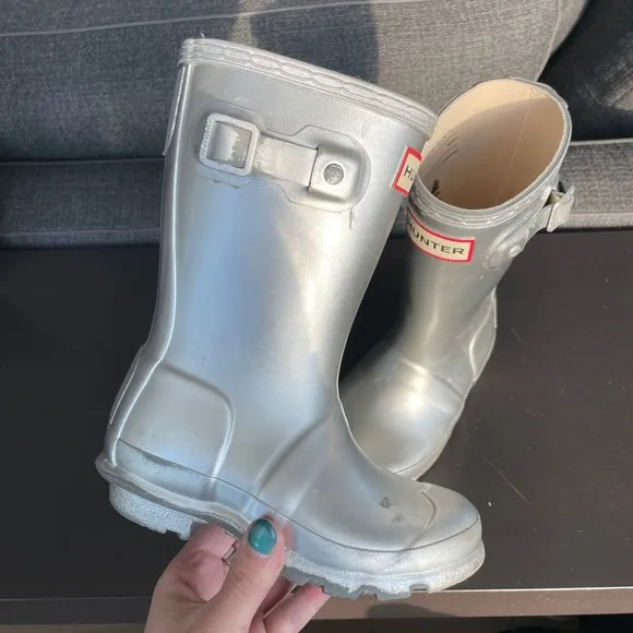 Hunter Short Wellington Waterproof Boots Silver 7