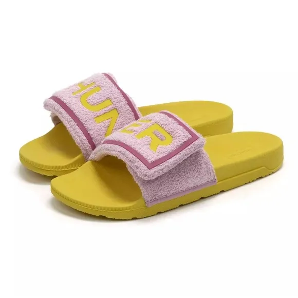 Hunter Terry Cloth Slides Sandals Adjustable Slip On Logo Beach Rain Boots Brand