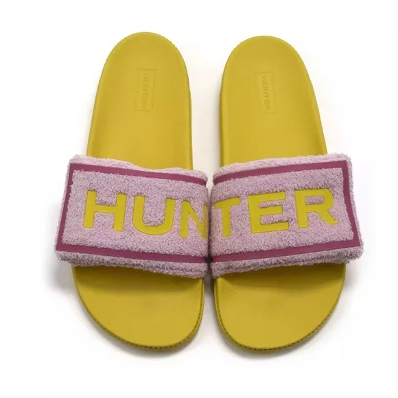 Hunter Terry Cloth Slides Sandals Adjustable Slip On Logo Beach Rain Boots Brand