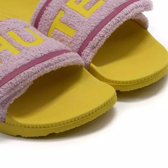 Hunter Terry Cloth Slides Sandals Adjustable Slip On Logo Beach Rain Boots Brand