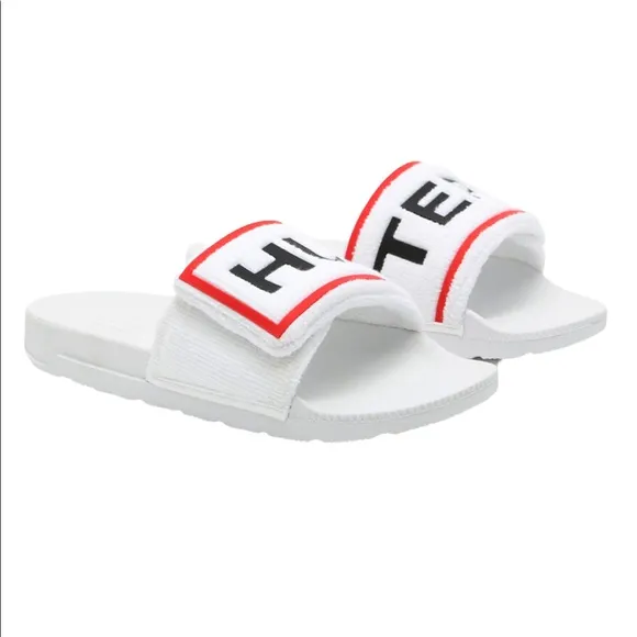 Hunter Terry Cloth Slides Sandals Slip On Logo Beach Rain Boots Brand