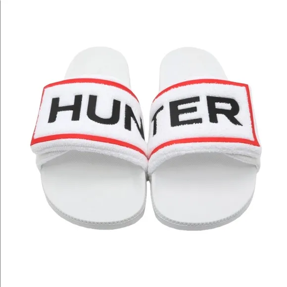 Hunter Terry Cloth Slides Sandals Slip On Logo Beach Rain Boots Brand