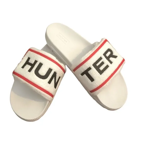 Hunter Terry Cloth Slides Sandals Slip On Logo Beach Rain Boots Brand
