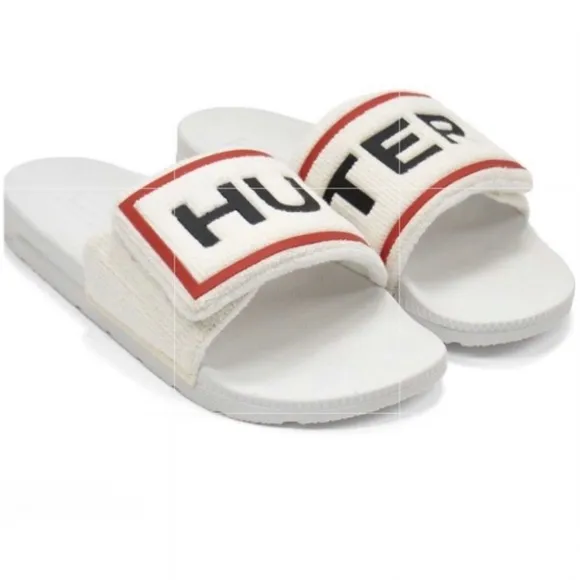 Hunter Terry Cloth Slides Sandals Slip On Logo Beach Rain Boots Brand