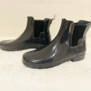 Hunter women Charcoal gray glossy waterproof short rubber rain boots US 7