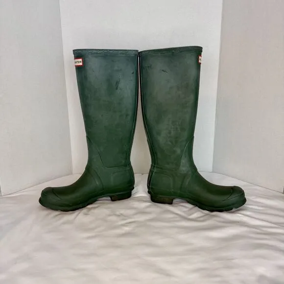 Hunter Women's Size 7 Classic Tall Rain Boots Green Adjustable Straps Waterproof