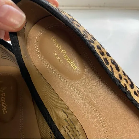 Hush puppies Sadie Tassel Slip-On Flats Leopard print leather calf hair -7 Wide
