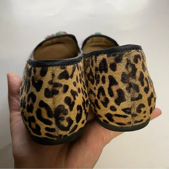 Hush puppies Sadie Tassel Slip-On Flats Leopard print leather calf hair -7 Wide