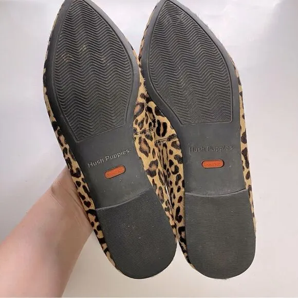 Hush puppies Sadie Tassel Slip-On Flats Leopard print leather calf hair -7 Wide