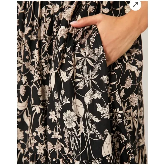 HYACINTH HOUSE Black &amp; Tan Floral Cisco Maxi Dress NEW