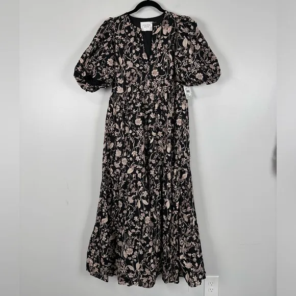 HYACINTH HOUSE Black &amp; Tan Floral Cisco Maxi Dress NEW