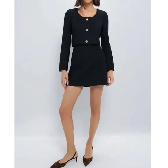 HYACINTH HOUSE Black Tweed Cropped Dinah Top NEW