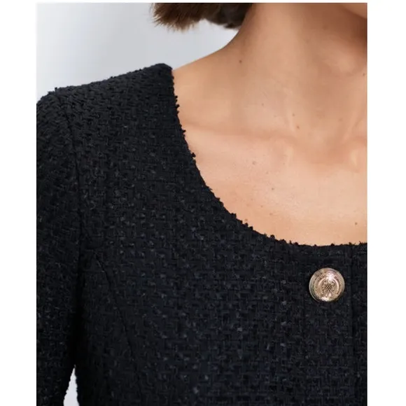 HYACINTH HOUSE Black Tweed Cropped Dinah Top NEW