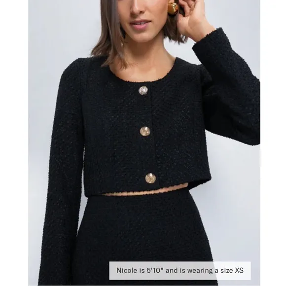 HYACINTH HOUSE Black Tweed Cropped Dinah Top NEW