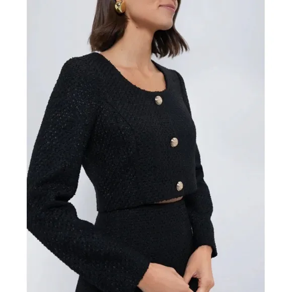 HYACINTH HOUSE Black Tweed Cropped Dinah Top NEW