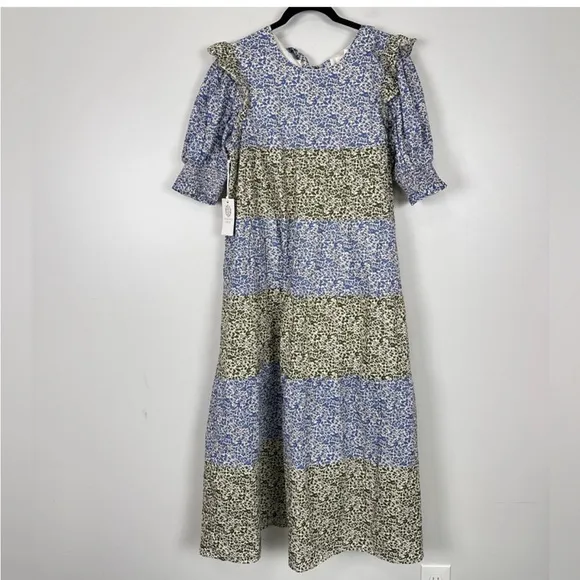HYACINTH HOUSE Green &amp; Blue Floral Barton Midi Dress XS