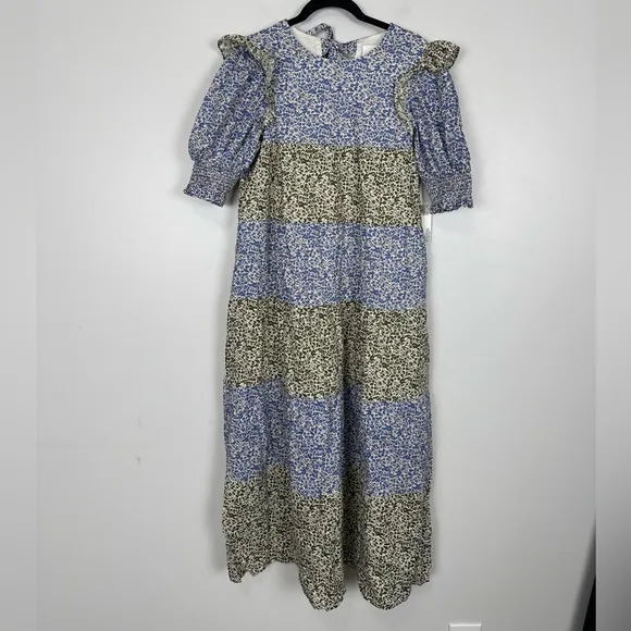 HYACINTH HOUSE Green &amp; Blue Floral Barton Midi Dress XS