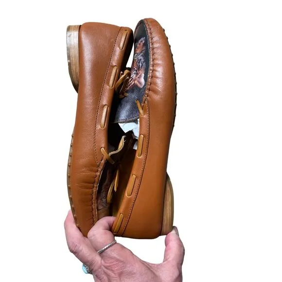 ICON WOMEN'S LEATHER TIGER ART TAN LOAFERS SZ 10