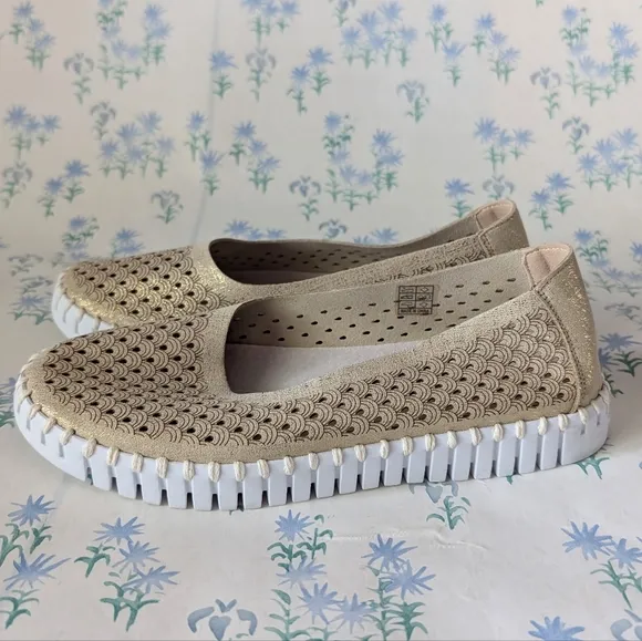 Ilse Jacobsen Tulip Ballet Flats 39 9 Gold Metallic Slip On Slippers Travel 0026