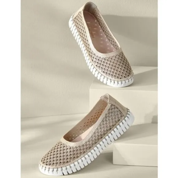 Ilse Jacobsen Tulip Ballet Flats 39 9 Gold Metallic Slip On Slippers Travel 0026