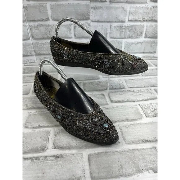Impo Vintage Beaded Women's Size 8.5 Sequined Beaded Pointed Toe Flats