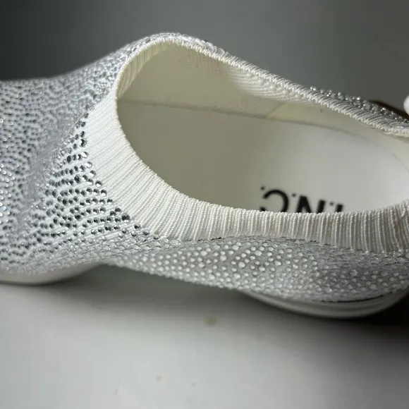 INC Womens White Embellished Onida Round Toe Wedge Slip On Sneakers