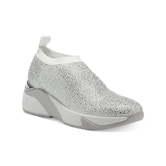 INC Womens White Embellished Onida Round Toe Wedge Slip On Sneakers